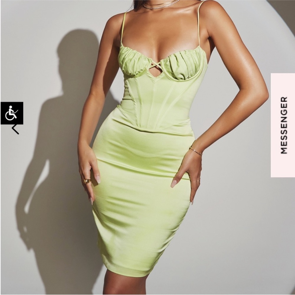 House of CB Nathalia pistachio green satin dress